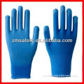 Blue knit gloves with pu in palm